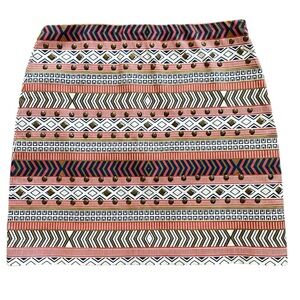 Francesca Quinn Orange, Blue & Cream Geometric with Studs Mini Skirt M EUC